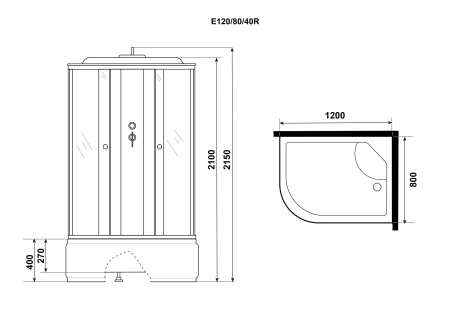 Душевая кабина Niagara Eco E120/80/40R/TN (120х80х215) высокий поддон(40см),стекло тонированное,4 места