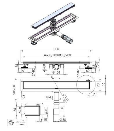 Душевой трап Roxen White glass 91040-70 700x70x70