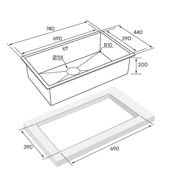 Мойка Paulmark GERBERG 74 UNI PM257444-BG 440х740х200 мм, нержавеющая сталь, брашированное золото