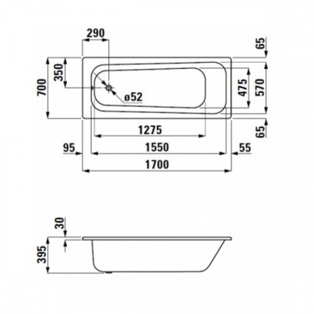 Стальная ванна Laufen Pro 170x70 2249500000401 с ножками