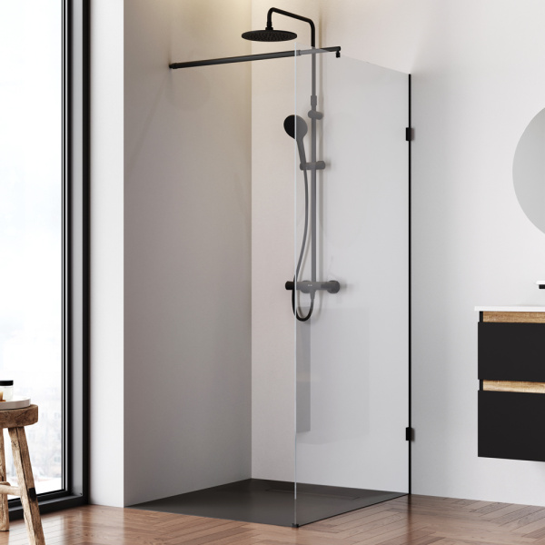 W94WI-100-F1-BTE Душевая перегородка AM.PM X-Joy 100x195, стекло прозр. 6 мм + покрытие, фурнитура черный