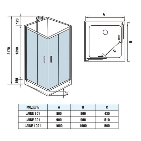 Душевая кабина WeltWasser WW500 LAINE 1001 1000х1000х2170 мм