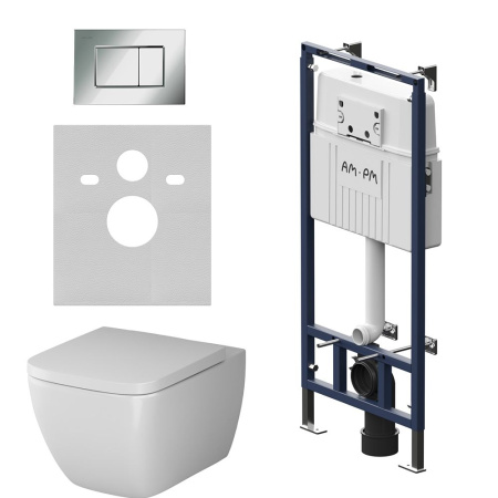 IS100251.901701 Инсталляция MasterFit с клавишей S глянц хром с подвесным унитазом Gem FlashClean с сиденьем
