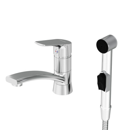 770230001 Jupiter Смеситель с поворотным изливом и гиг. душем, хром