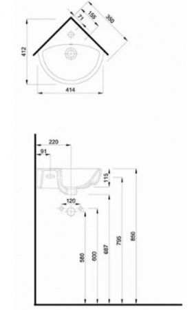 Умывальник Kolo Nova Pro M32735000 угловой 35 см