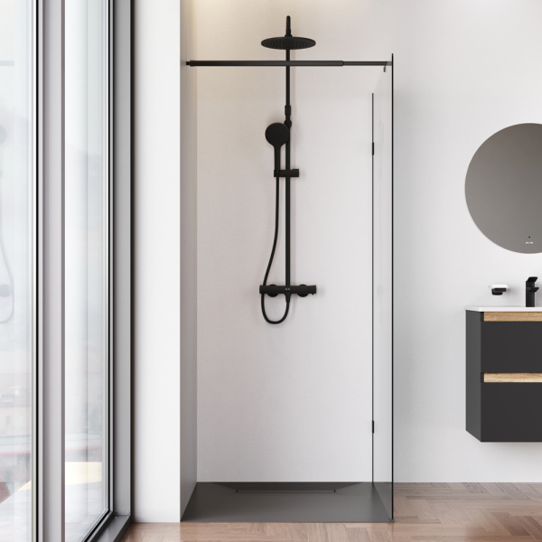 W94WI-100-F1-BTE Душевая перегородка AM.PM X-Joy 100x195, стекло прозр. 6 мм + покрытие, фурнитура черный