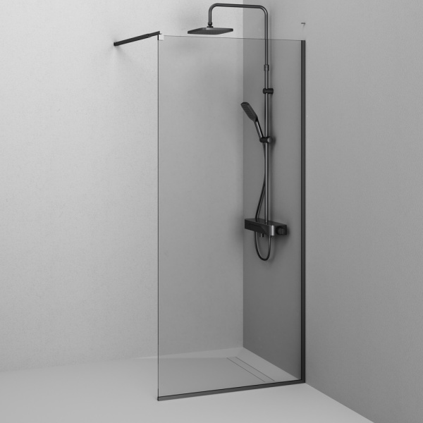 W84WI-90-F1-BTE Душевая перегородка AM.PM Func 90x200, стекло прозр. 8 мм + покрытие, профиль черный