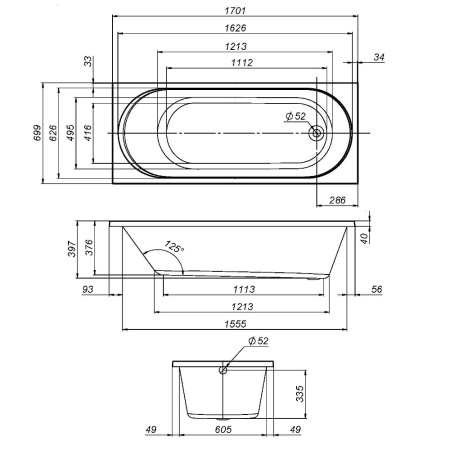 W94A-170-070W-A X-Joy  Ванна акриловая AM.PM 170х70
