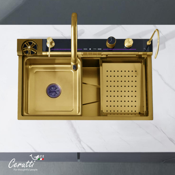 Многофункциональная мойка GLORIA Pro nano gold (золото) из нержавеющей стали, кухонная (750х460х230) Ceruttispa