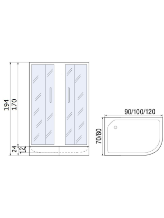 Душевой уголок River DON 100/80/24 MT L без поддона