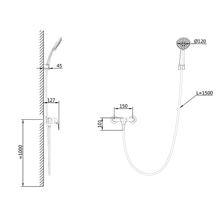 Смеситель для душа WONZON & WOGHAND, Темный графит (WW-4540-BGG)