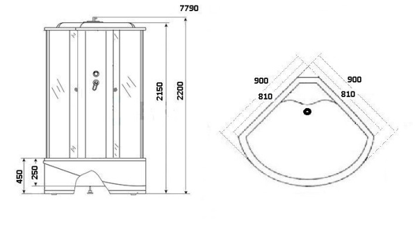 Душевая кабина Niagara Luxe NG-7790W (90x90х215) высокий поддон(45см),дверь раздвижная,стенки серебро,4 места