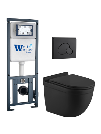 Комплект инсталляции с унитазом Weltwasser MARBERG 410 + HEIMBACH 043 MT-BL + MAR 410 RD MT-BL