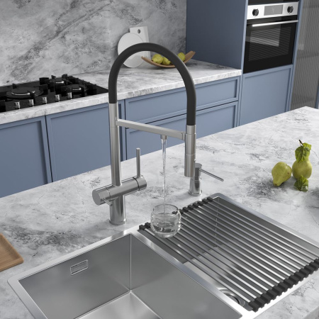 Смеситель Reflexion Lago RX9901SS для кухни с гибким изливом и подключением к фильтру, полированная сталь