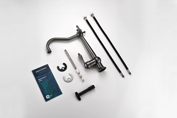 Смеситель для кухни Paulmark RETRO Re213226-GM, вороненая сталь