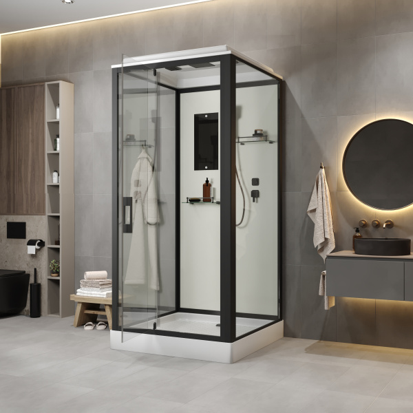 Душевая кабина Niagara Standart ST100/15Q/BL (100х100х215) квадрат,поддон 15см,распашная,проф.черный
