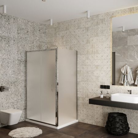 Душевой уголок Roxen Caspia 55060-100C (100х80) стекла матовые/профиль хром