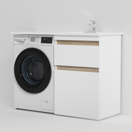 M85AWPR1201WG X-Joy, Раковина над стиральной машиной AM.PM, литьевой мрамор, правая, 120 см, белый глянец