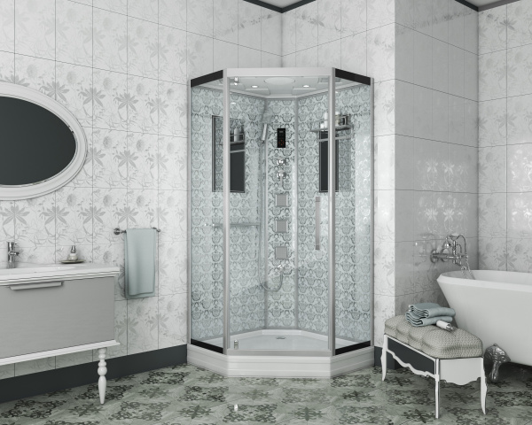 Душевая кабина Niagara Luxe NG-7717W (100x100х215) низкий поддон(15см),дверь распашная,стенки серебро,4 места