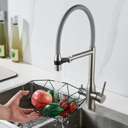 Смеситель для кухни с гибким изливом и подключением фильтра Shevanik S378L, сатин