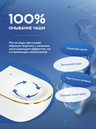Унитаз подвесной безободковый Amore di Mare Delio Tornado P203 Line Golden белый, антивсплеск, фарфоровый, быстросъемное сиденье дюропласт с крышкой микролифт, чаша с антибактериальным покрытием