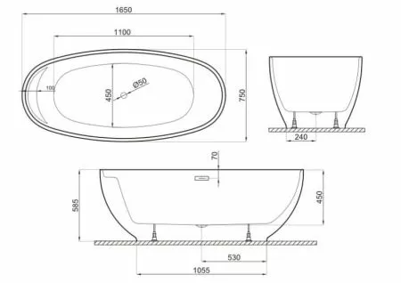 Ванна акриловая Polimat KIVI 165x75 отдельностоящая, розовый