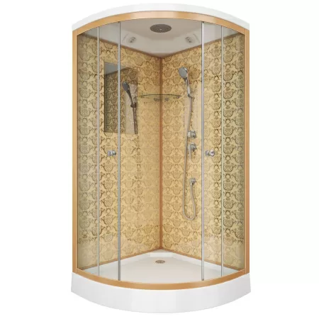 Душевая кабина Niagara Luxe NG-7701G (90x90х210) низкий поддон(15см),дверь раздвижная,стенки золото,3 места