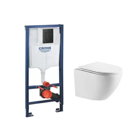 Комплект инсталляции GROHE Solido с панелью смыва Even, фантомный черный (38811KF0-B) и унитазом WeltWasser WW MERZBACH 043 GL-WT