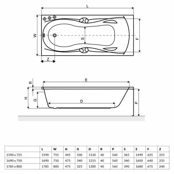 Акриловая ванна Excellent Canyon ll 170x75 WAEX.CNN17WHC
с ножками NWE-64