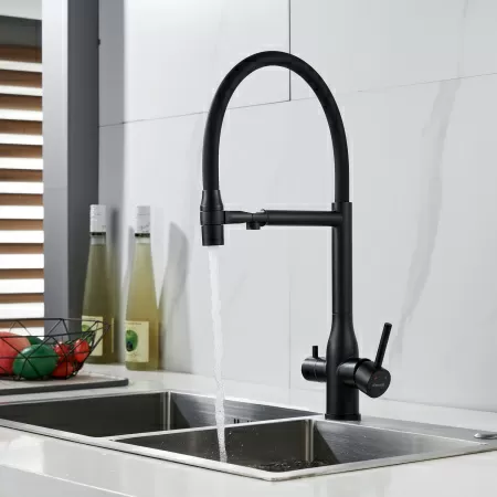 Смеситель для кухни с гибким изливом и подключением фильтра Shevanik S378H, черный