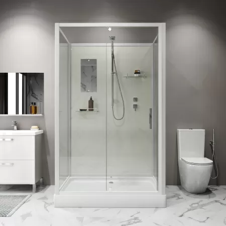 Душевая кабина Niagara Standart ST100/80/15Q/BK (100х80х200) прямоугольник,поддон 15см,распашная,проф.белый,без крыши