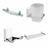Комплект аксессуаров для ванной комнаты WasserKRAFT Leine (полка стеклянная, подстаканник, полка, крючок)