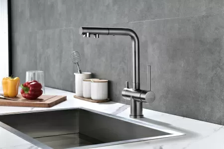 Смеситель для кухни Paulmark SERPENTINE Se213222-GM, вороненая сталь