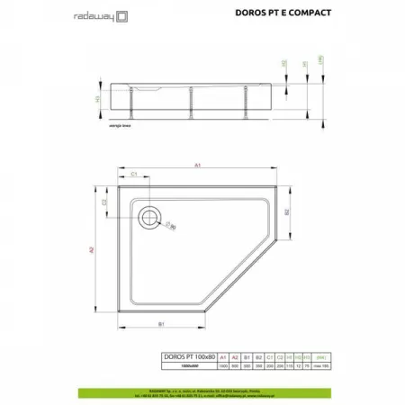 Душевой поддон Radaway Doros PT E 100x80 Left SDRPT1080-01L