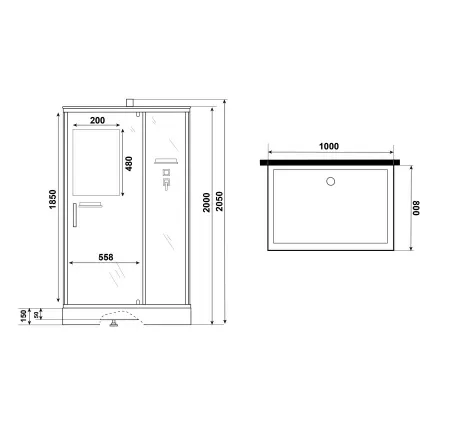 Душевая кабина Niagara Standart ST100/80/15Q/BK (100х80х200) прямоугольник,поддон 15см,распашная,проф.белый,без крыши