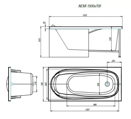 Ванна ALEX BAITLER™ NEMI 150*70 пустая