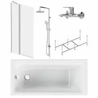 Набор AM.PM Gem W90ASET-150D3W5: ванна 150x70 с каркасом и шторкой, душевая система со смесителем для ванны и душа
