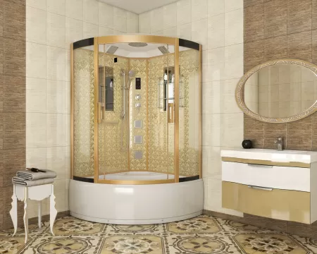 Душевая кабина Niagara Luxe NG-7744G (120x120х215) высокий поддон(50см),дверь раздвижная,стенки золото,4 места