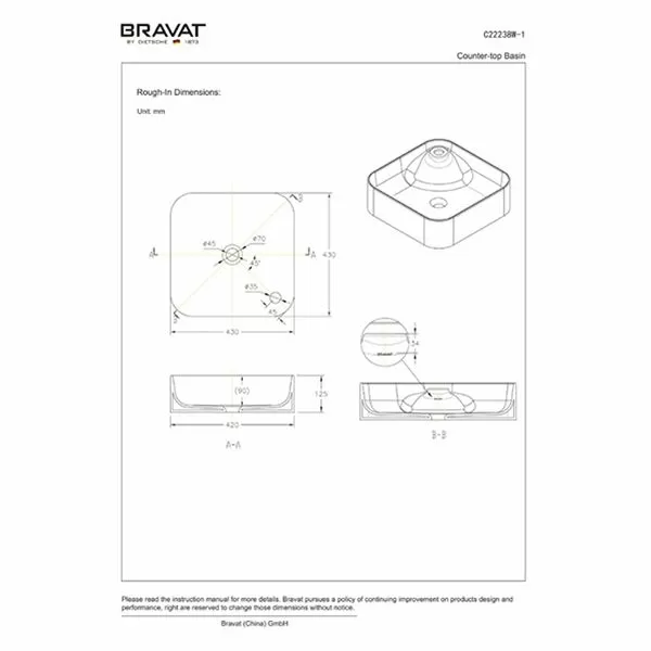 Умывальник Bravat C22238W-1-ENG