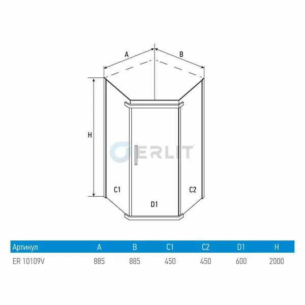 Душевой уголок Erlit ER 10109V-C1 90x90