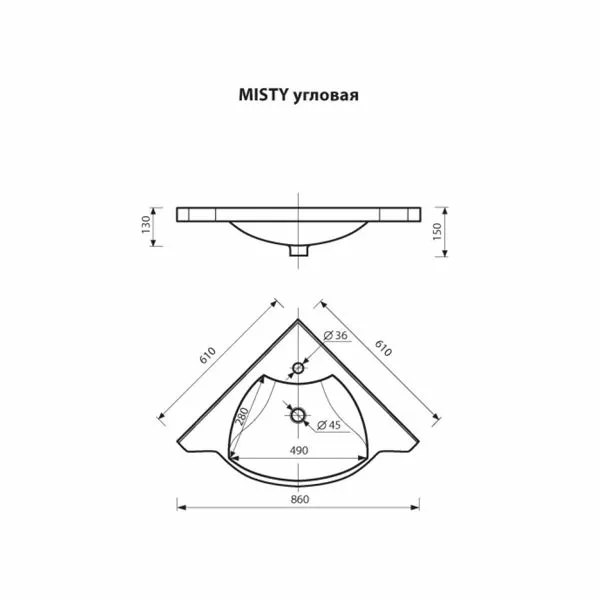 Раковина мебельная Misty 60 угловая Р-Мис14-Уг