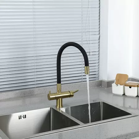Смеситель для кухни с гибким изливом и подключением фильтра GAPPO G4398-33, золотой сатин