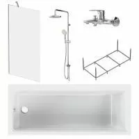 Набор AM.PM Gem W90ASET-170D8: ванна 170x70 с каркасом и шторкой, душевая система со смесителем для ванны и душа