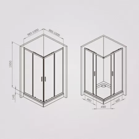 W90G-403-100100-BT Gem Душевое ограждение AM.PM квадратн.,раздвиж.двери 100x100 черный мат.,стекло прозрачное
