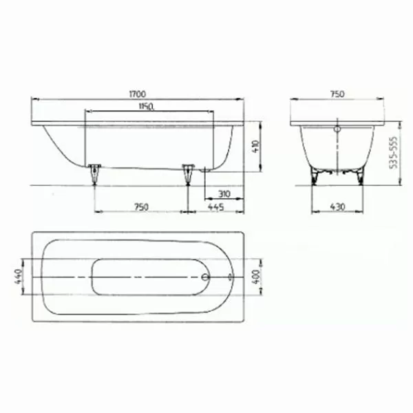 Стальная ванна Kaldewei SANIFORM PLUS 170х75x41 (373-1) с самоочищающимся покрытием и антислипом с ножками