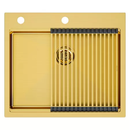 Мойка Paulmark KRONER-PRO 59 + ролл-мат PRO PM705951-BG+R405-BG 510х590х200 мм, нержавеющая сталь, брашированное золото