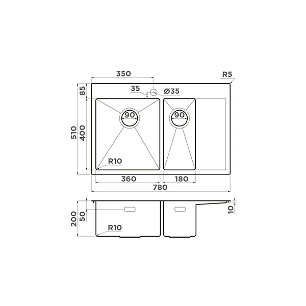 Кухонная мойка Omoikiri Akisame 78-2-IN-L нержавеющая сталь 4973062