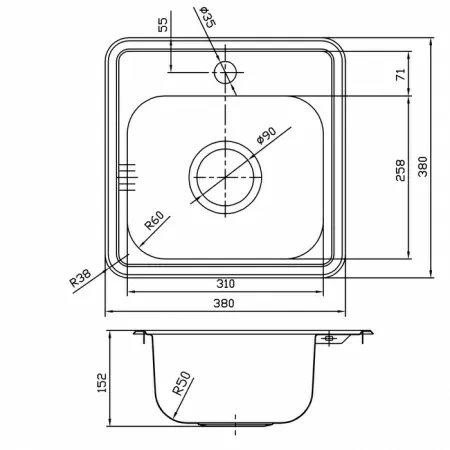 Кухонная мойка IDDIS Strit S STR38P0i77 38х38