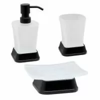 Комплект для ванной комнаты №10 (дозатор для жидкого мыла, стакан для зубных щеток, мыльница WasserKRAFT) цвет черный