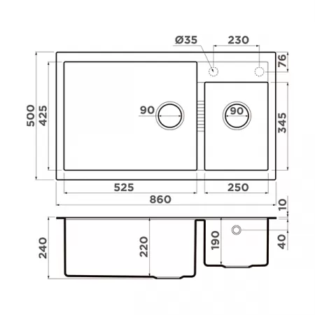 Кухонная мойка Omoikiri Tedori 86-2-LB-WH Tetogranit белый 4993935